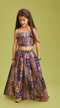 Best Multicolour Embroidered Pleated Top And Lehenga With Net Dupatta Ethnic Wear | Lehengas & Ghagras