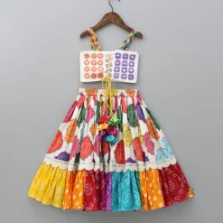 Sale Multicolour Embroidered Strappy Top And Printed Lehenga With Dupatta Ethnic Wear | Lehengas & Ghagras