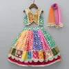 New Multicolour Embroidered Top And Printed Layered Lehenga With Net Dupatta Ethnic Wear | Lehengas & Ghagras