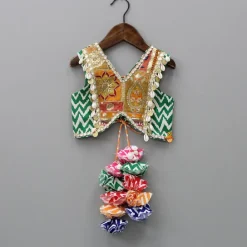 New Multicolour Embroidered Top And Printed Layered Lehenga With Net Dupatta Ethnic Wear | Lehengas & Ghagras