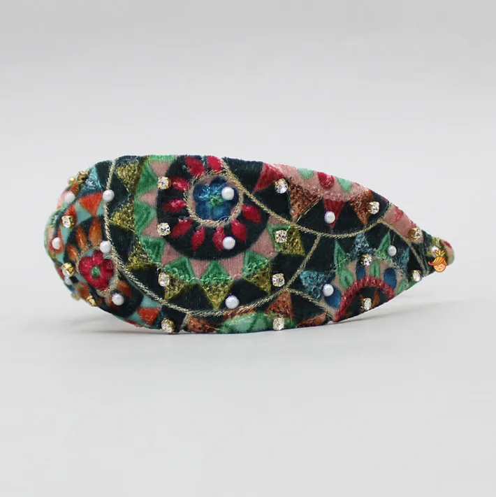 Hot Multicolour Embroidered Velvet Hairband Hair Accessories | Hair Bands