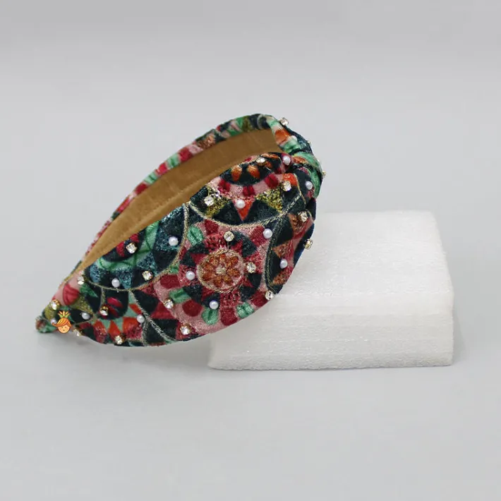 Hot Multicolour Embroidered Velvet Hairband Hair Accessories | Hair Bands