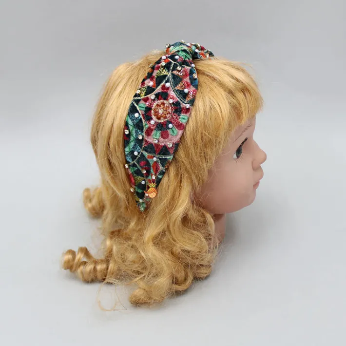 Hot Multicolour Embroidered Velvet Hairband Hair Accessories | Hair Bands