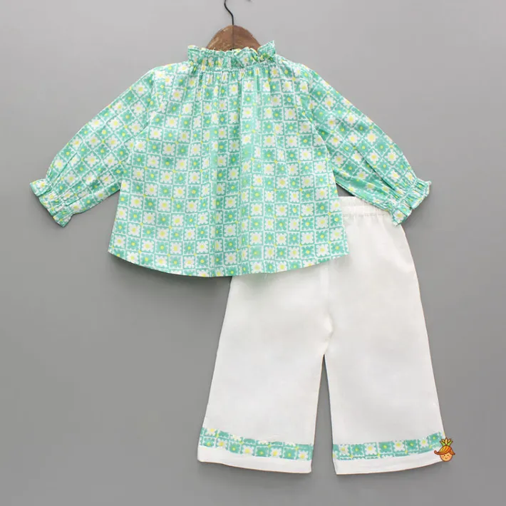 Fashion Multicolour Floral Hand Block Printed Top And Pyjama Sleepwear