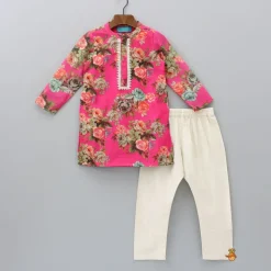 Outlet Multicolour Floral Printed Pink Kurta With Pyjama BOY Indian Ethnic Wear | Ethnic Sets