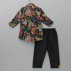 Fashion Multicolour Floral Printed Kurta And Black Pyjama BOY Indian Ethnic Wear | Ethnic Sets