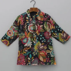 Fashion Multicolour Floral Printed Kurta And Black Pyjama BOY Indian Ethnic Wear | Ethnic Sets