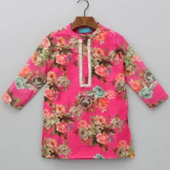 Outlet Multicolour Floral Printed Pink Kurta With Pyjama BOY Indian Ethnic Wear | Ethnic Sets