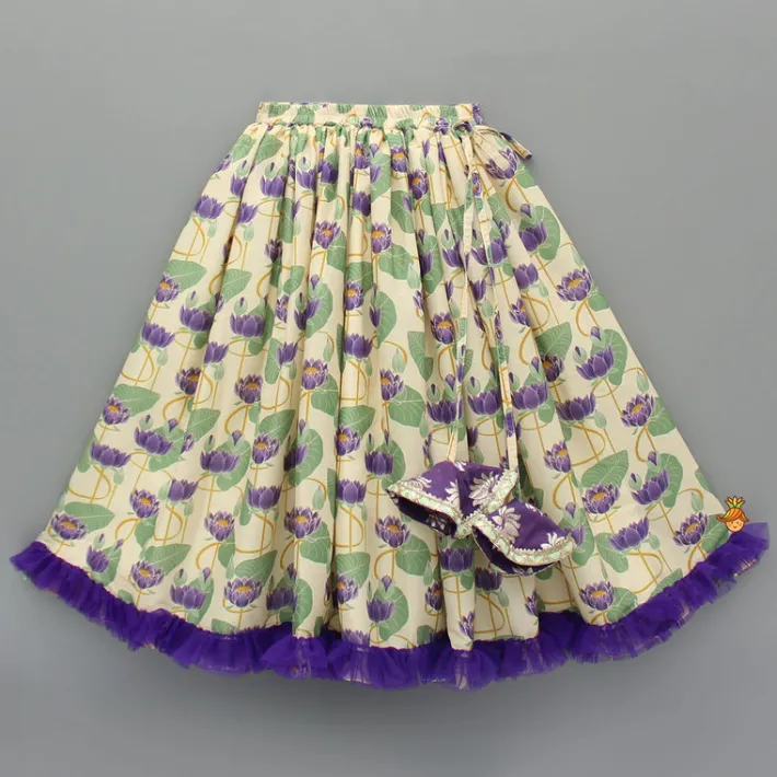 Sale Multicolour Floral Printed Crop Top With Lehenga And Net Dupatta Twinning Sets | Ethnic Wear