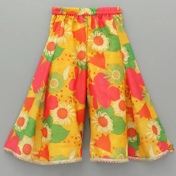New Multicolour Floral Printed Strappy Top And Palazzo With Dupatta Twinning Sets | Ethnic Wear