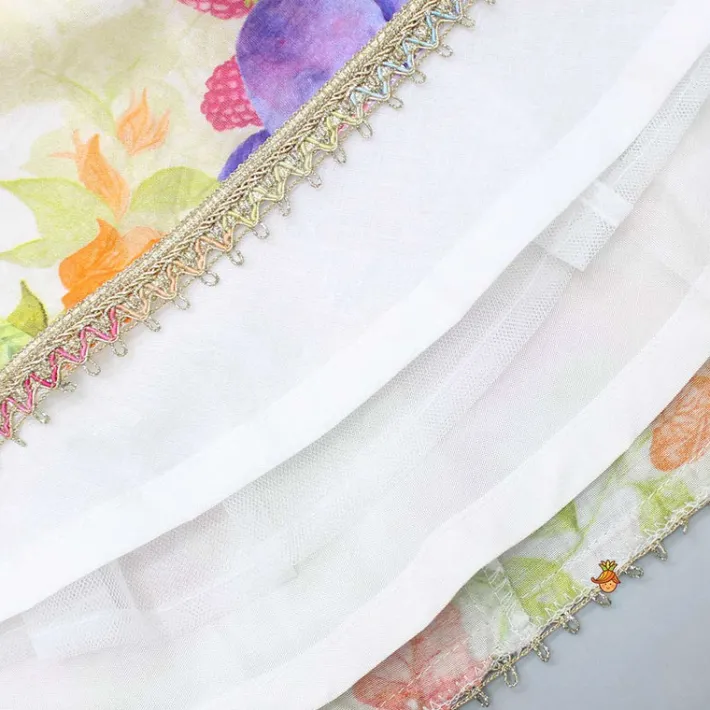 Clearance Multicolour Floral Printed Top And Lehenga With Net Dupatta Twinning Sets | Ethnic Wear