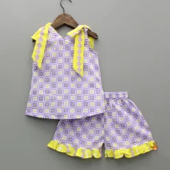 Discount Multicolour Hand Block Floral Printed Top And Shorts Sleepwear