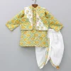 Outlet Multicolour Hand Block Printed Kurta With Lace Work Jacket And White Lurex Striped Dhoti BOY Twinning Sets | Indian Ethnic Wear