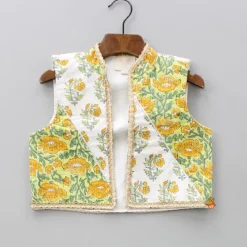 Outlet Multicolour Hand Block Printed Kurta With Lace Work Jacket And White Lurex Striped Dhoti BOY Twinning Sets | Indian Ethnic Wear