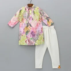 Online Multicolour Leaf Printed Peach Ethnic Kurta And Churidar BOY Indian Ethnic Wear | Ethnic Sets