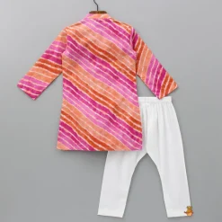 Clearance Multicolour Leheriya Printed Kurta With Pleated Hem And Pyjama BOY Indian Ethnic Wear | Ethnic Sets