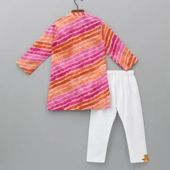 Clearance Multicolour Leheriya Printed Kurta With Pleated Hem And Pyjama BOY Indian Ethnic Wear | Ethnic Sets