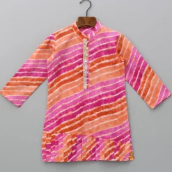 Clearance Multicolour Leheriya Printed Kurta With Pleated Hem And Pyjama BOY Indian Ethnic Wear | Ethnic Sets