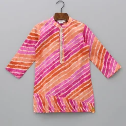 Clearance Multicolour Leheriya Printed Kurta With Pleated Hem And Pyjama BOY Indian Ethnic Wear | Ethnic Sets