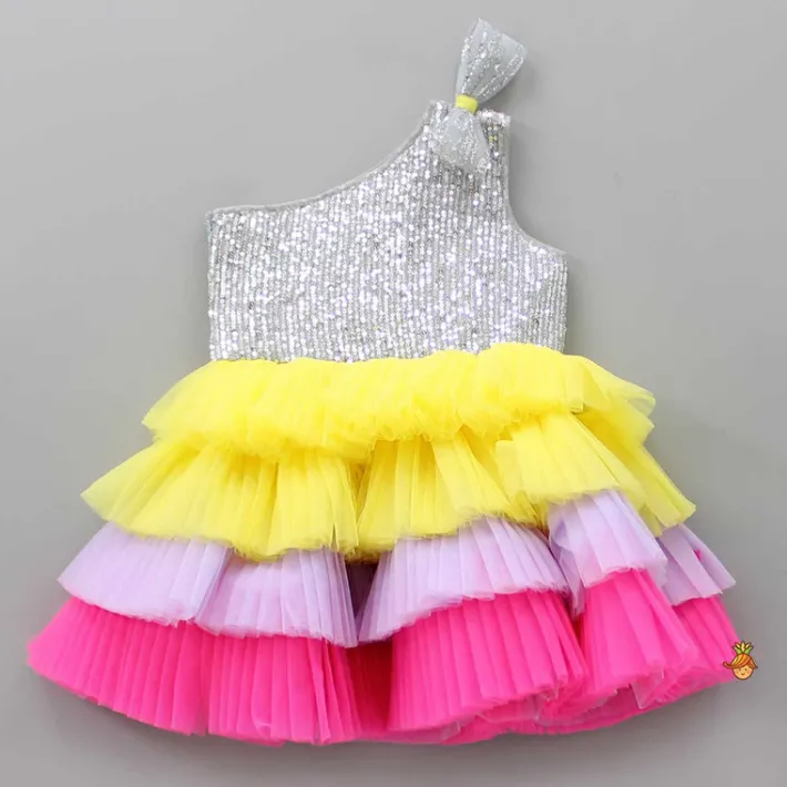 Best Multicolour One Shoulder Ruffle Dress Dresses & Sets | Dresses