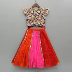 Sale Multicolour Printed Embroidered Top And Colour Block Lehenga With Dupatta Ethnic Wear | Lehengas & Ghagras