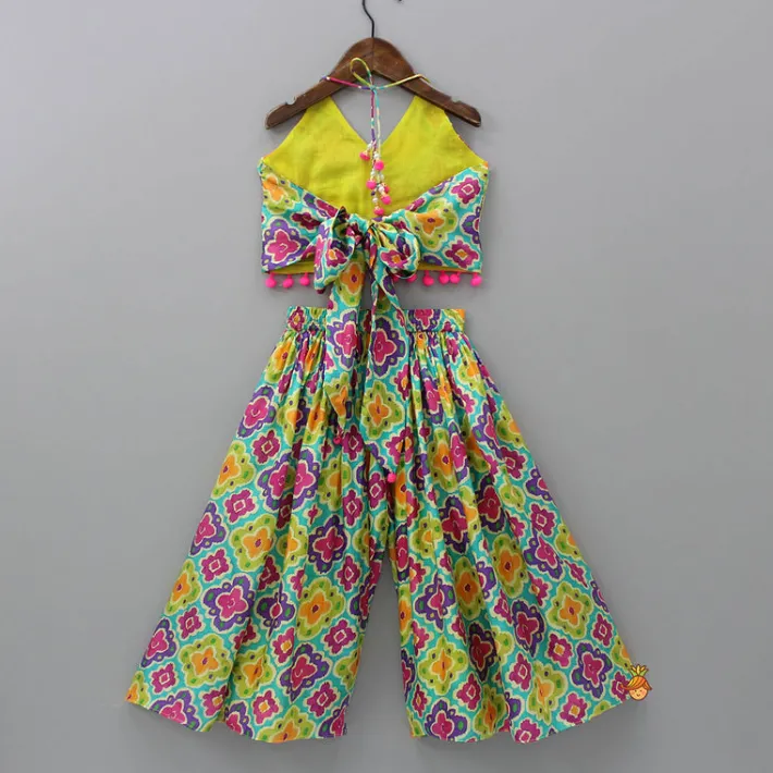 Fashion Multicolour Printed Halter Neck Top And Flared Palazzo Ethnic Wear | Palazzos & Shararas