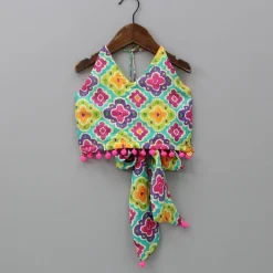 Fashion Multicolour Printed Halter Neck Top And Flared Palazzo Ethnic Wear | Palazzos & Shararas