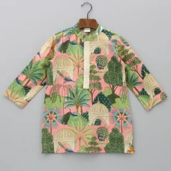 Fashion Multicolour Printed Kurta With Sequins Embellished Panel And Blue Pyjama BOY Indian Ethnic Wear | Ethnic Sets