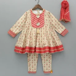 Sale Multicolour Printed Kurti And Pant With Dupatta Twinning Sets | Ethnic Wear