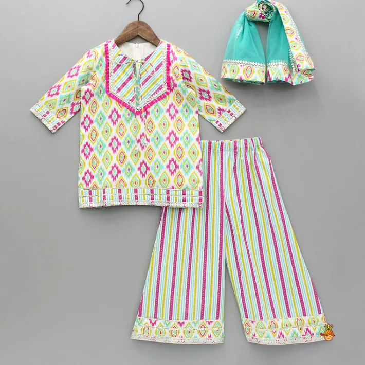 Online Multicolour Printed Kurti And Palazzo With Dupatta Ethnic Wear | Palazzos & Shararas