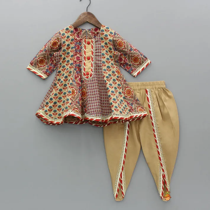 Online Multicolour Printed Kurti And Dhoti With Dupatta Ethnic Wear | Dhotis & Patialas