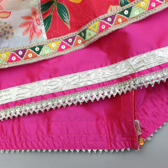 Discount Multicolour Printed Top And Layered Lehenga With Dupatta Ethnic Wear | Lehengas & Ghagras