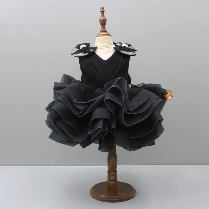 Online Multicolour Ruffle Net Black Dress Dresses & Sets | Dresses