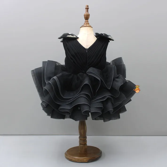 Online Multicolour Ruffle Net Black Dress Dresses & Sets | Dresses