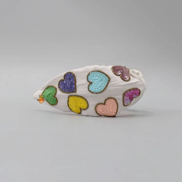 Discount Multicolour Sequins Sweet Heart Embroidered White Hair Band Hair Accessories | Hair Bands