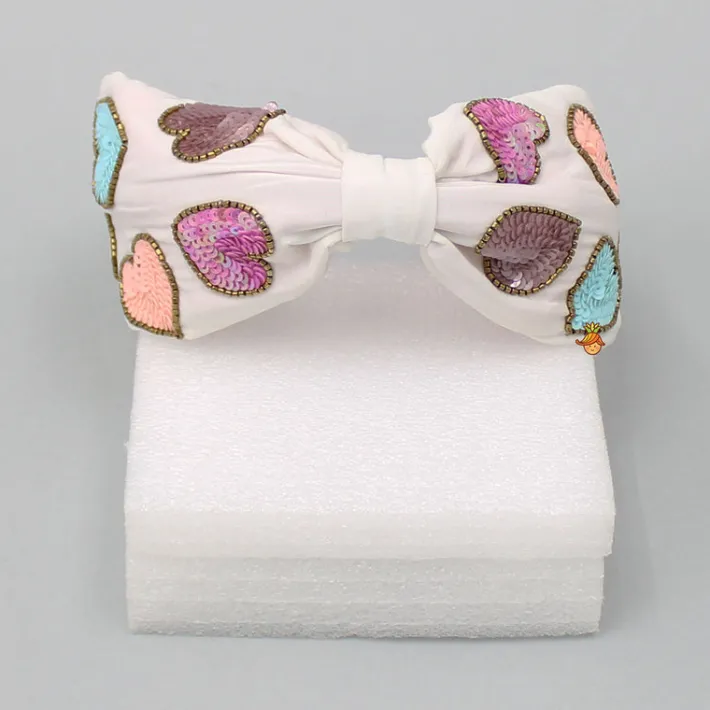 Discount Multicolour Sequins Sweet Heart Embroidered White Hair Band Hair Accessories | Hair Bands