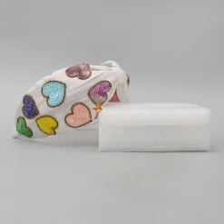 Discount Multicolour Sequins Sweet Heart Embroidered White Hair Band Hair Accessories | Hair Bands