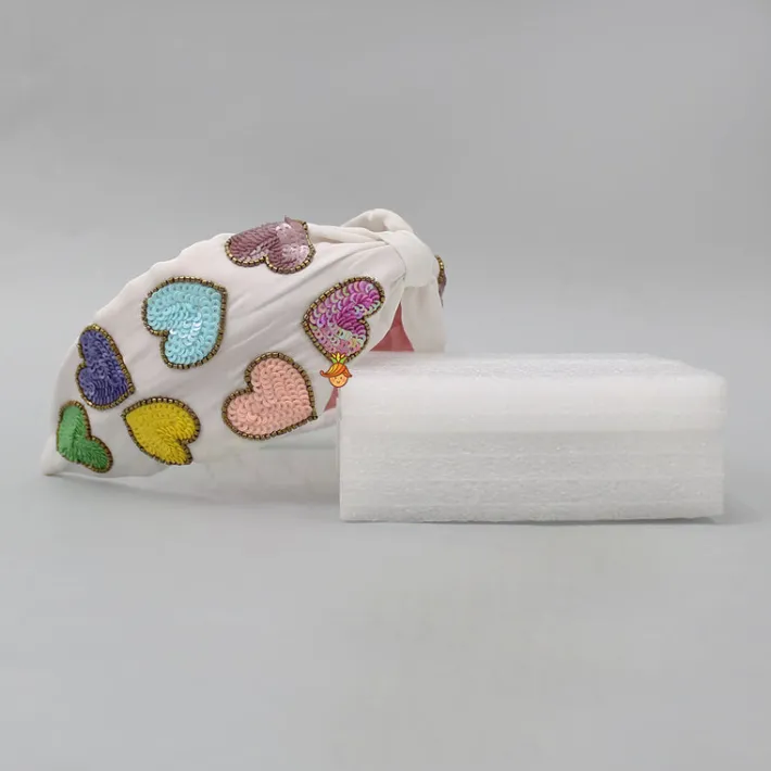 Discount Multicolour Sequins Sweet Heart Embroidered White Hair Band Hair Accessories | Hair Bands