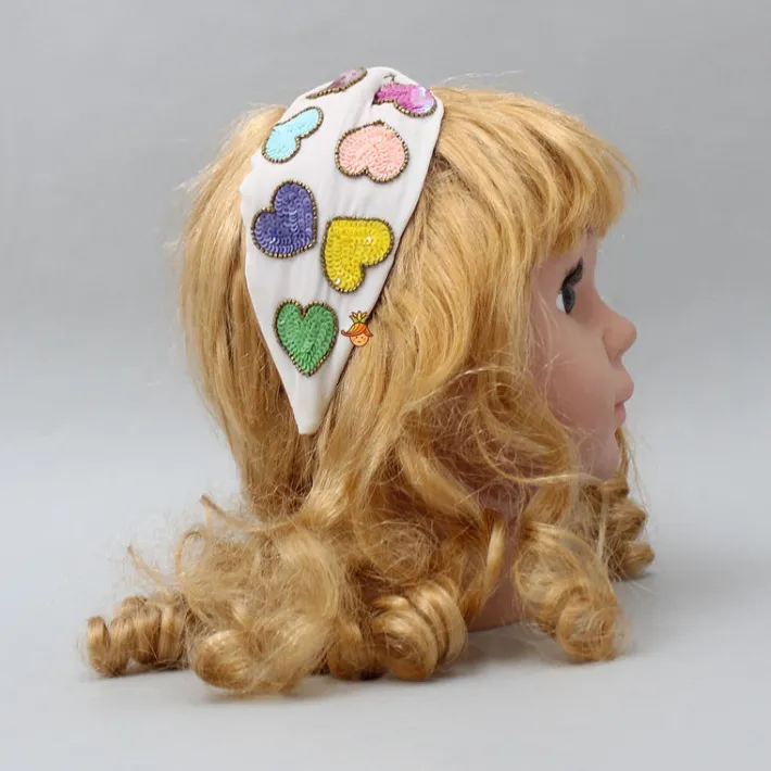 Discount Multicolour Sequins Sweet Heart Embroidered White Hair Band Hair Accessories | Hair Bands