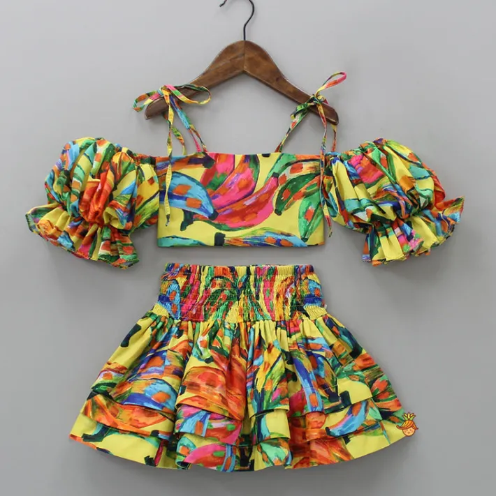 Best Multicolour Smocked Back Top With Elasticated Skirt And Head Band Dresses & Sets | Sets