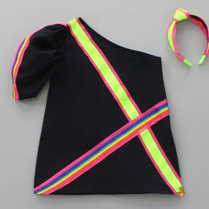 Clearance Multicolour Stripe One Shoulder Dress With Hairband Dresses & Sets | Dresses