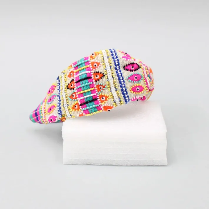 Outlet Multicolour Thread And Beads Embroidered Hair Band Hair Accessories | Hair Bands