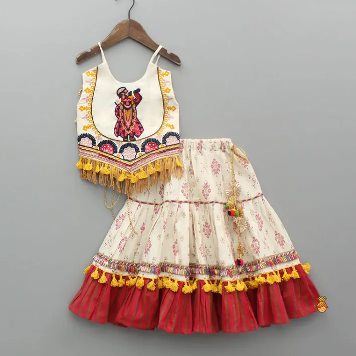 Sale Multicolour Thread Embroidered Halter Neck Top And Lehenga Ethnic Wear | Lehengas & Ghagras