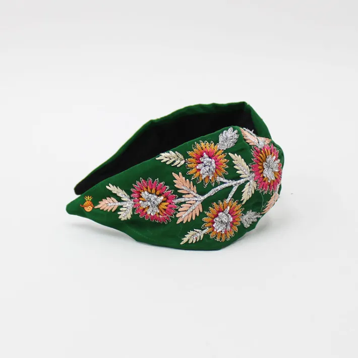 Outlet Multicolour Thread Floral Embroidered Green Hair Band Hair Accessories | Hair Bands