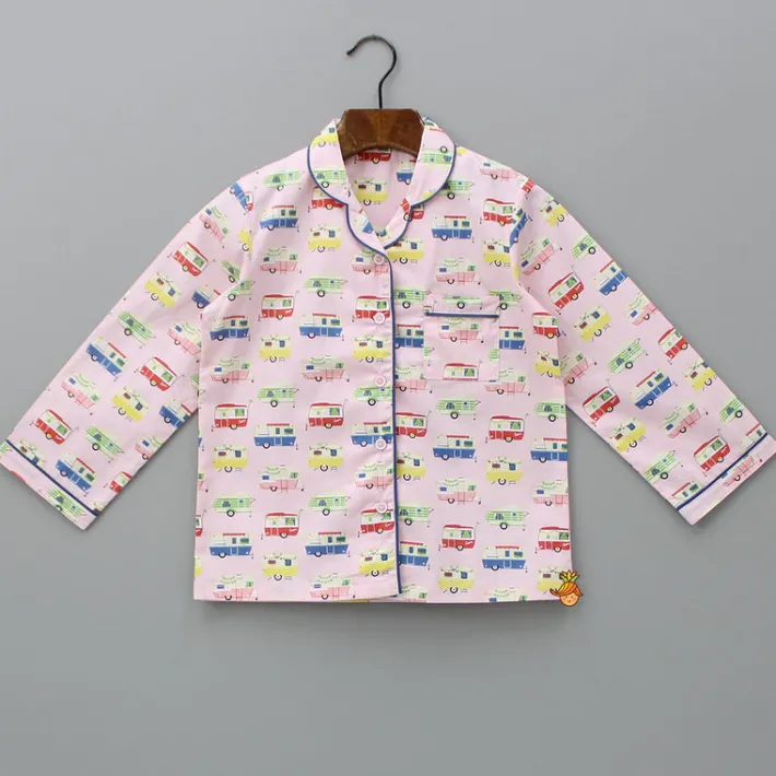 Outlet Multicolour Vehicle Printed Notched Collar Sleepwear Sleepwear