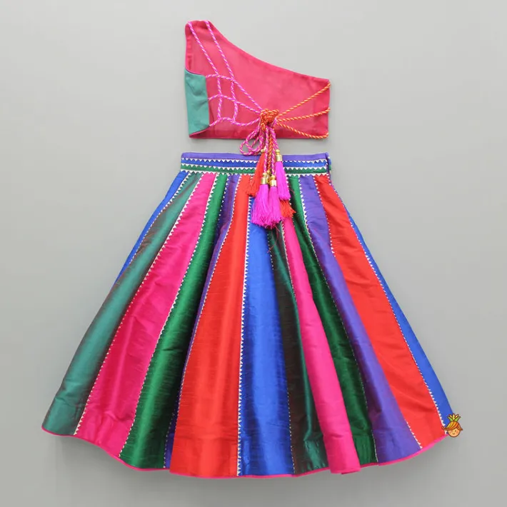Fashion Multicoloured Colour Blocked Top With Lehenga And Dupatta Ethnic Wear | Lehengas & Ghagras