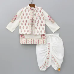 Discount Multicoloured Floral Printed Kurta With Jacket And Dhoti BOY Indian Ethnic Wear | Ethnic Sets