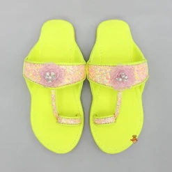 Hot Multicoloured Hand Embroidered Flower Strap Green Kolhapuri Flats Shoes