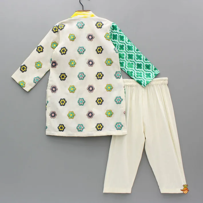 Outlet Multicoloured Printed And Embroidered Kurta With Pyjama BOY Indian Ethnic Wear | Ethnic Sets