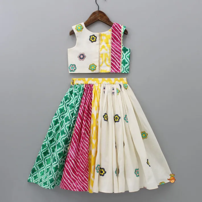 Fashion Multicoloured Printed Embroidered Top And Lehenga With Matching Dupatta Ethnic Wear | Lehengas & Ghagras